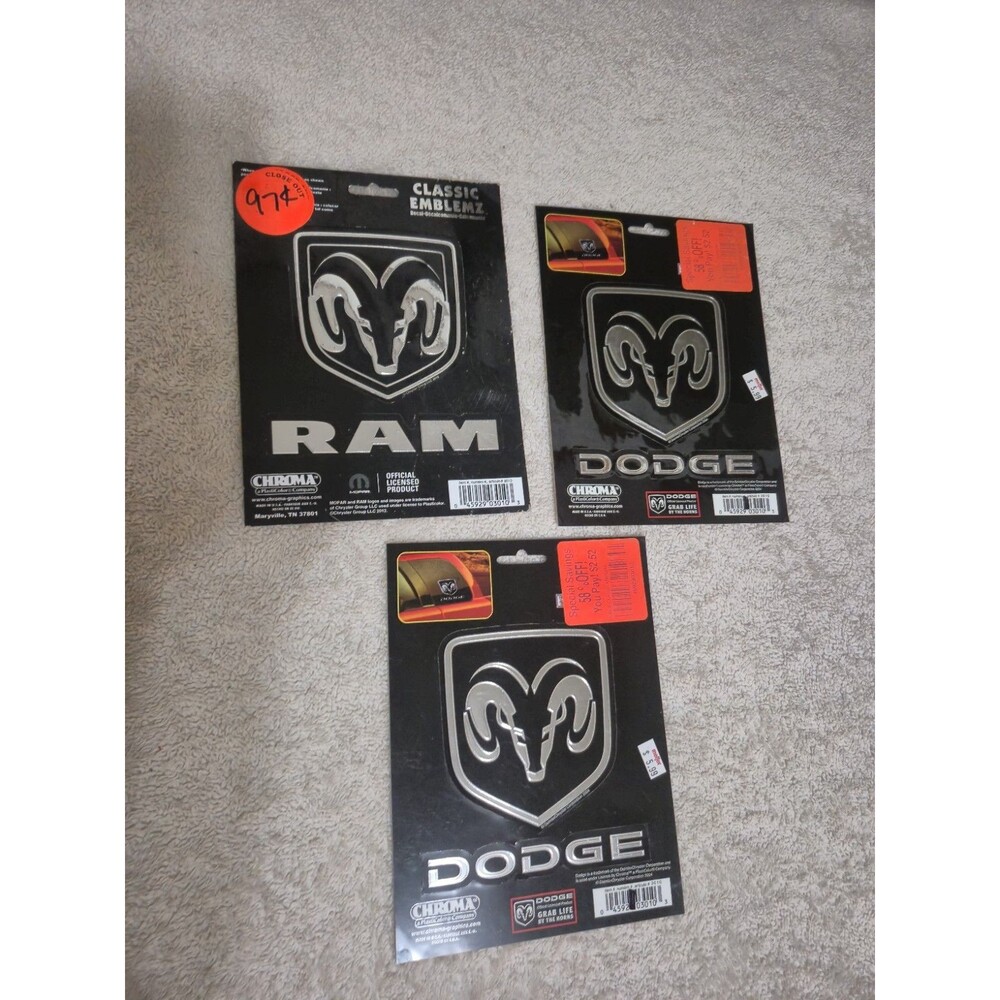 Lot of 3 Chroma Dodge Ram Classic Emblemz Chrome Decals 3010 NEW Sealed